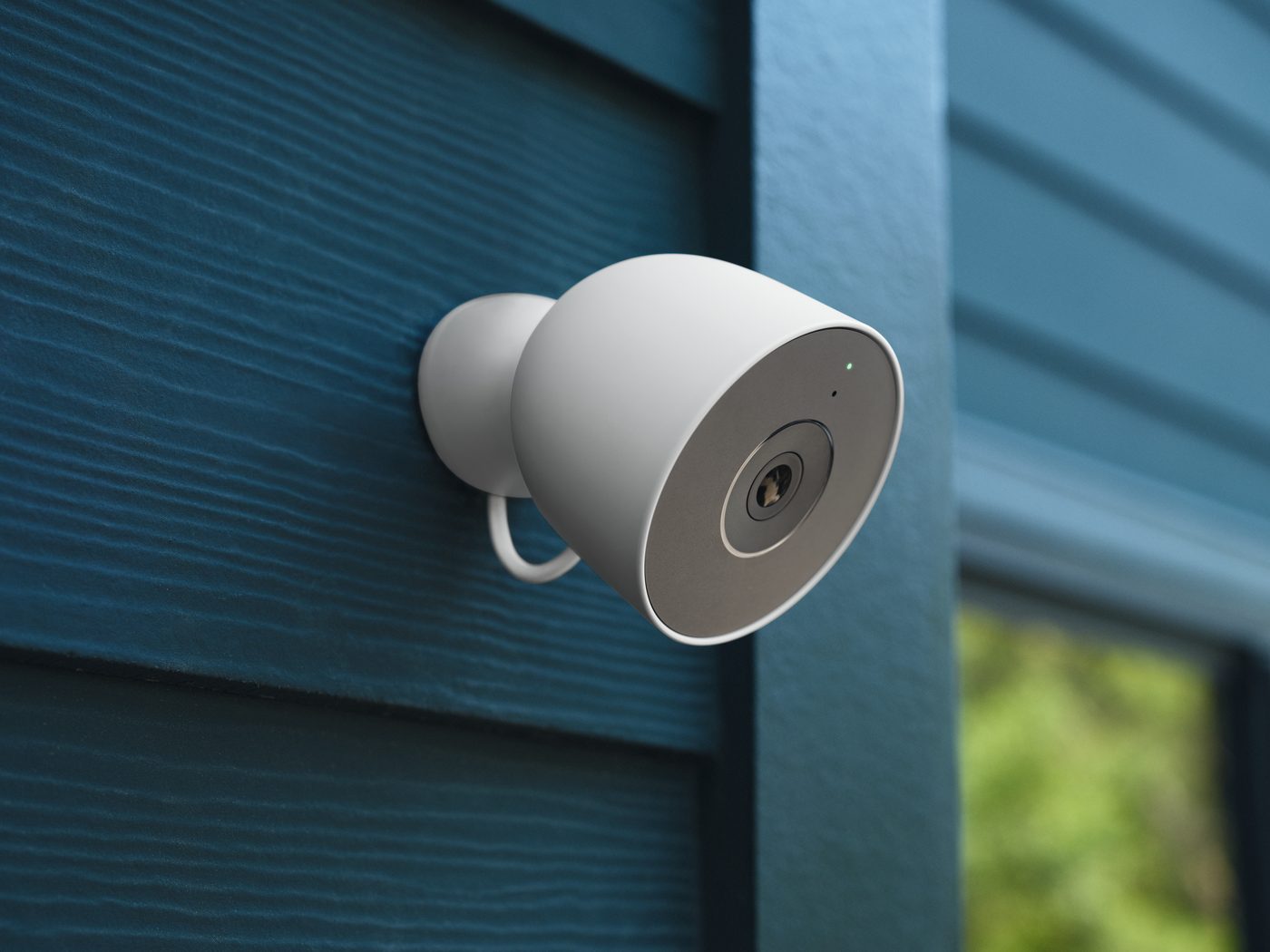 A Google Nest outdoor security camera mounted on a real Indianapolis-area home