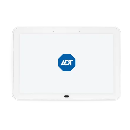 ADT+ touchscreen panel with the ADT logo on screen